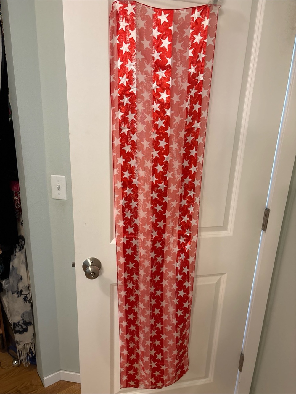 Subtle Stripe Red w/ White Star Semi-Sheer Oblong Scarf 13.5x58"-NWOT